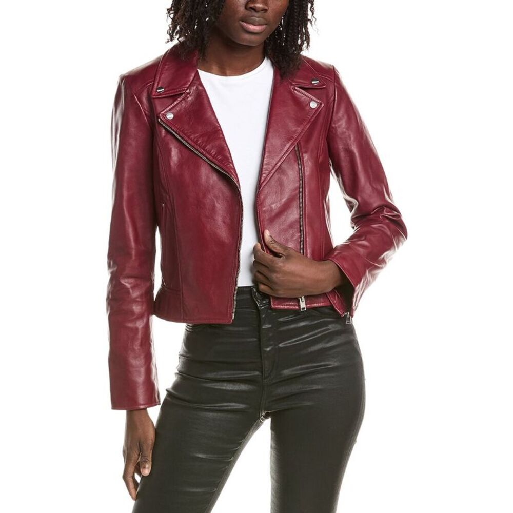 Lamarque Womens  Leather Biker Jacket, Red